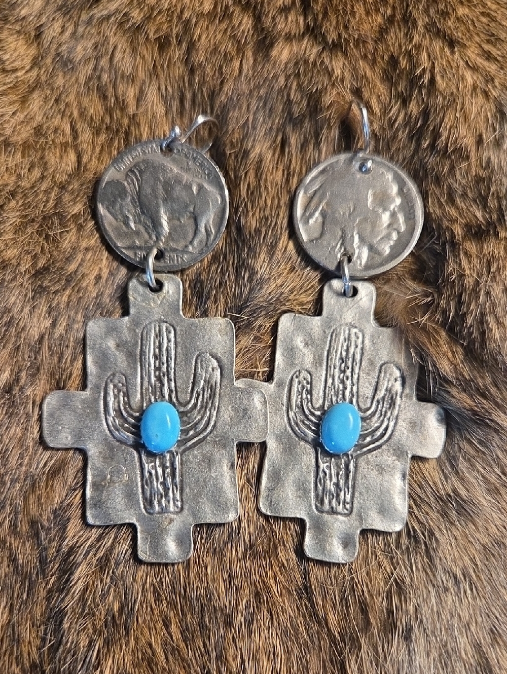Indian Nickel Cactus Earrings